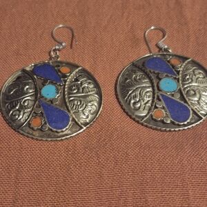 Coral Tibetan  Bohemian Earrings